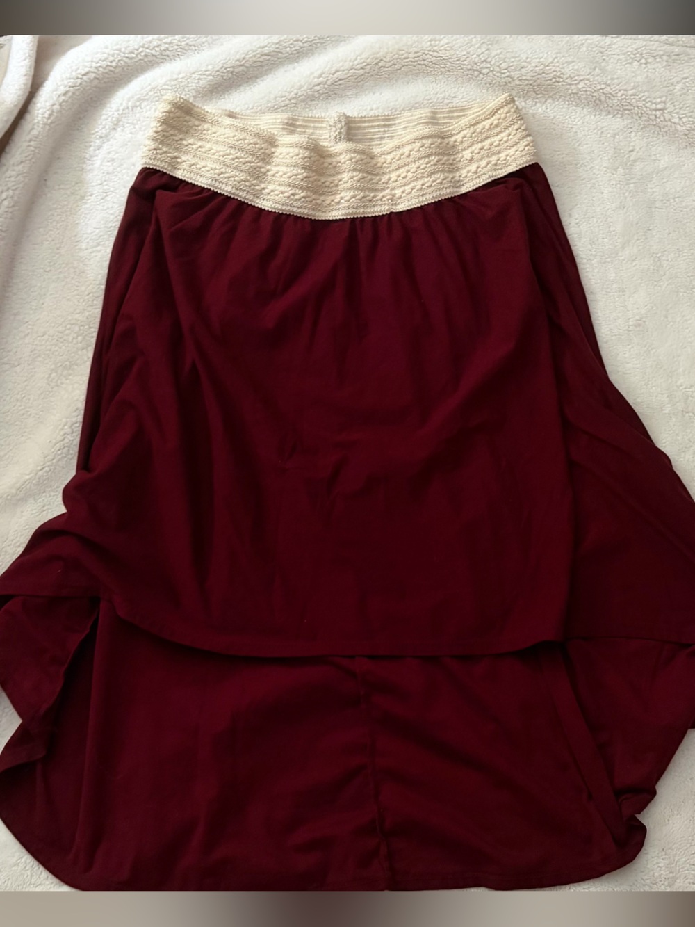 Burgundy Skirt with Cream Waistband